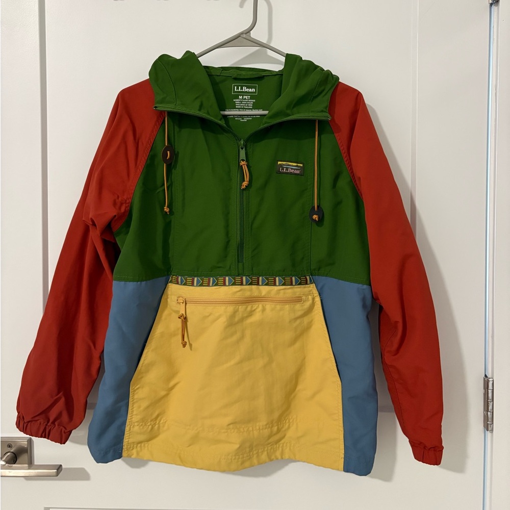 L.L. Bean Women’s Mountain Classic Anorak- multicolor Red, Green, Blue, Yellow